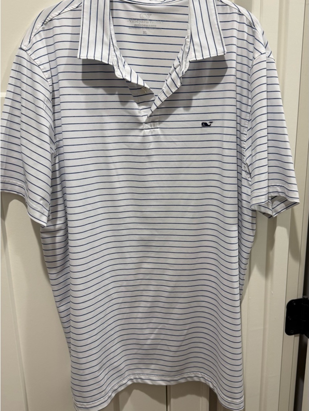 Vineyard Vines White Polo with Navy Micro Stripes